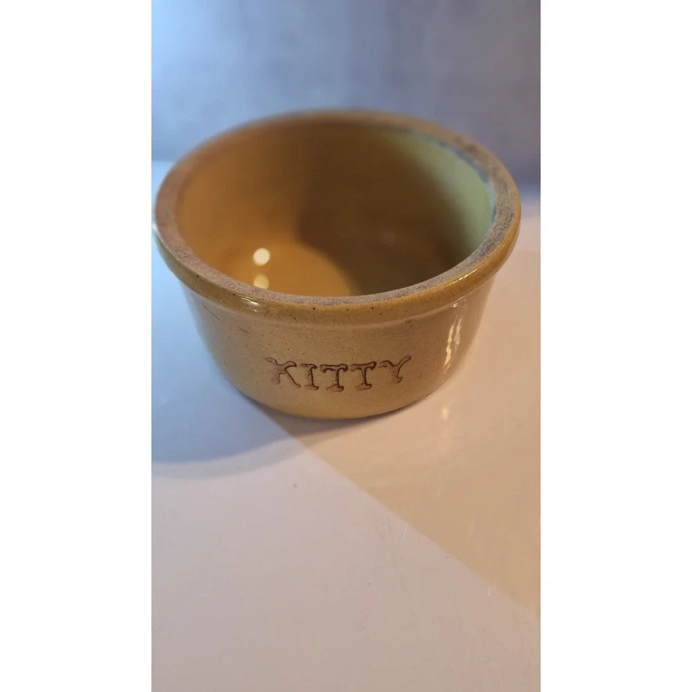 Robinson Ransbottom Kitty Stoneware Cat Bowl Vintage Pottery Pet Feeder USA